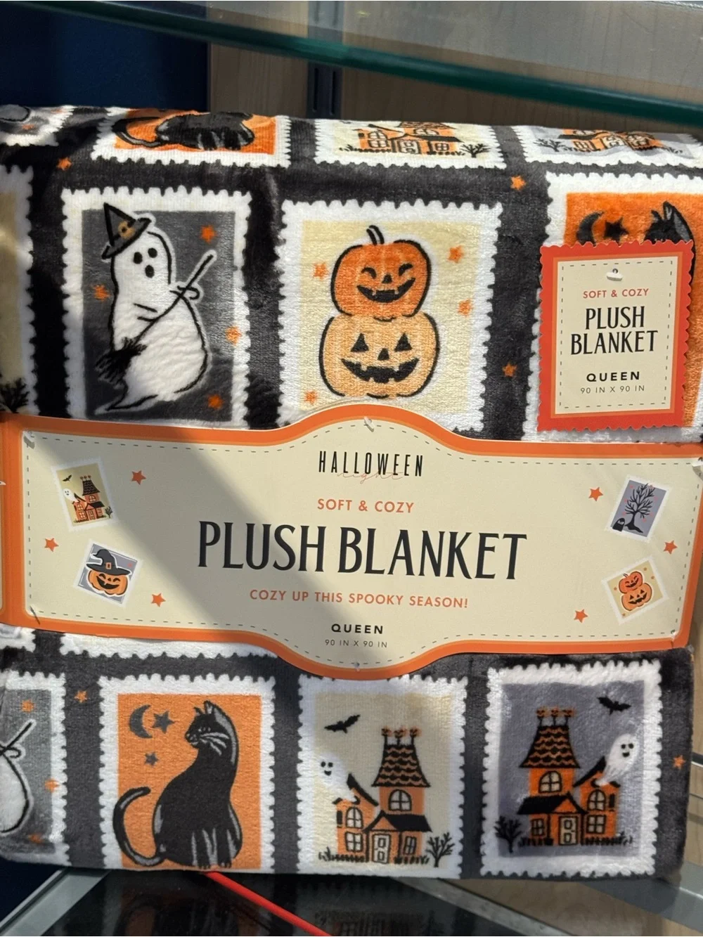 Halloween Plush Blanket - Orange, Black & White
